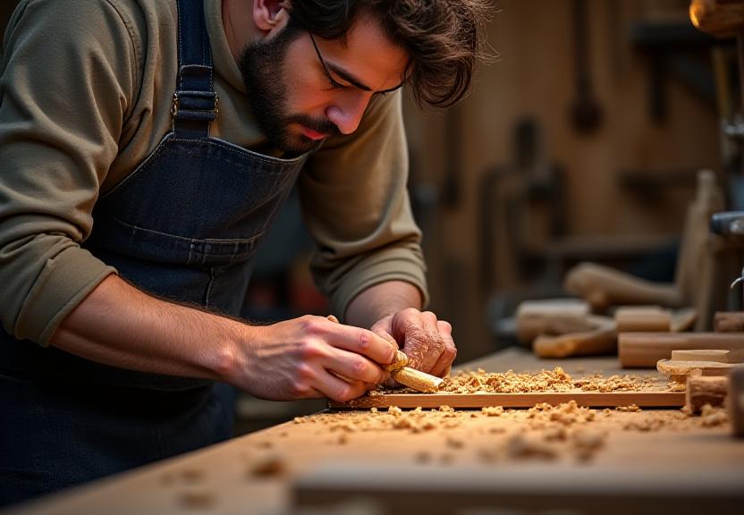 Maestro carpintero artesano en taller de Madrid