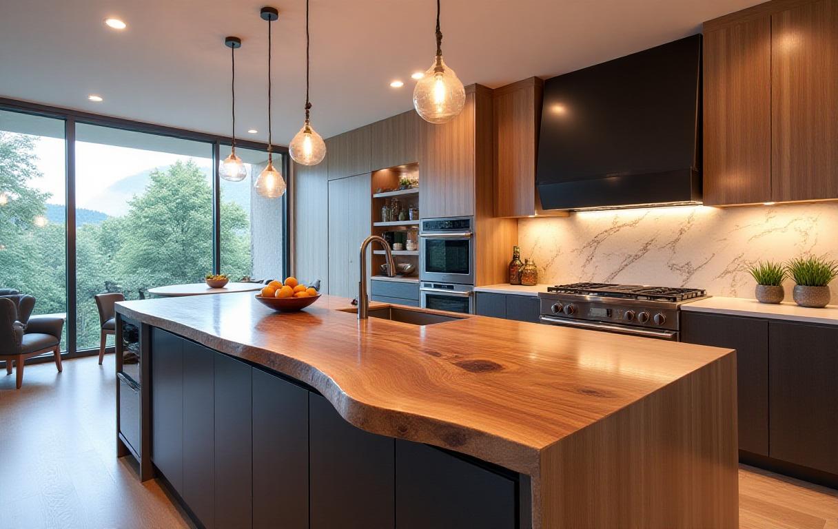 Isla de cocina de lujo con encimera de borde vivo